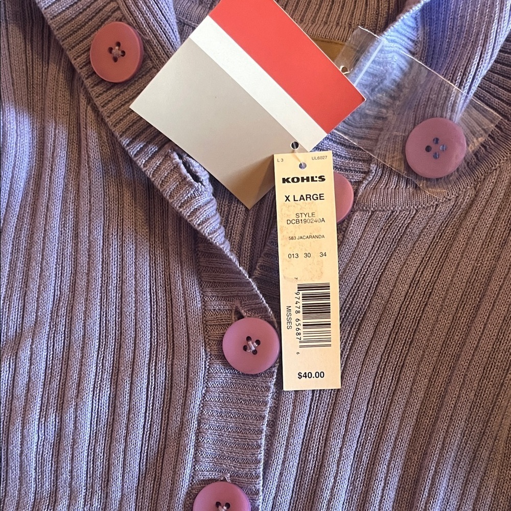croft & barrow Lilac Ribbed Button Cardigan BNWT - Picture 3 of 4